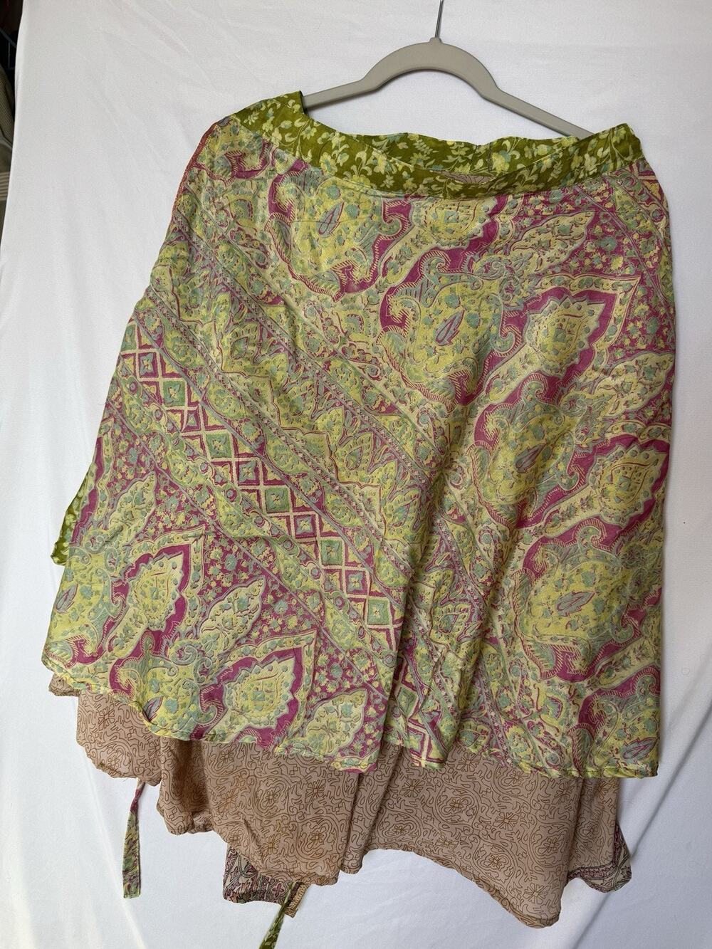 100% Silk Wrap Skirt One Size Orange Floral Flowy Midi-Maxi Boho Hippie Festival